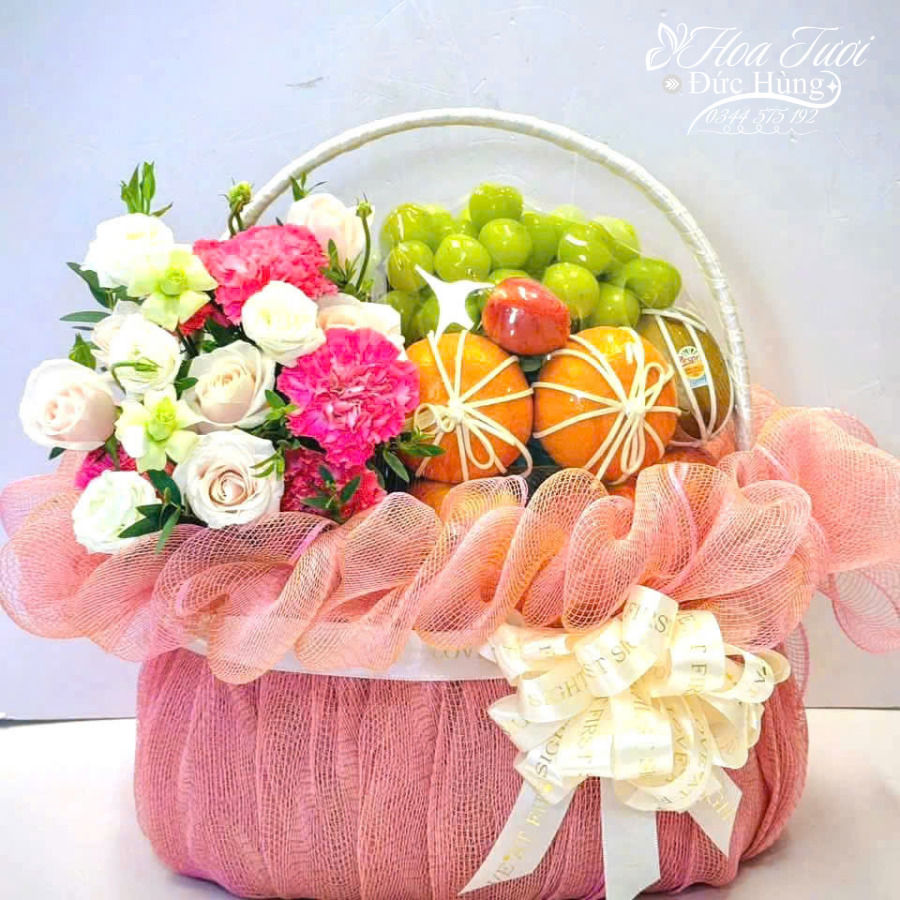 Giỏ Hoa Quả Màu Hồng Đẹp 017